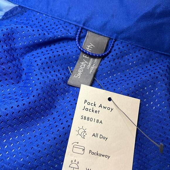 NWT $168 Sweaty Betty Pack Away Jacket Blue S M Hiking Camping Raincoats - Picture 13 of 16